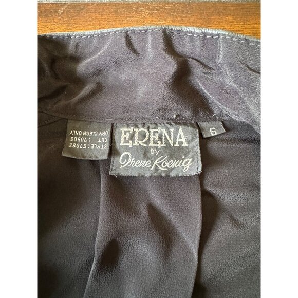 Vintage Erena By Irene Koenig Black Blouse Leather Trim Peplum Size 6 - Picture 6 of 12